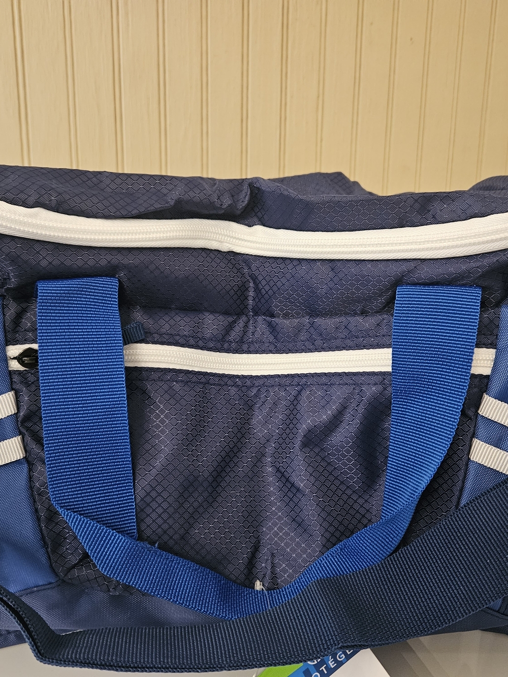 Protege 18 Inch Blue and White Sports Duffel Bag with Adjustable Strap
